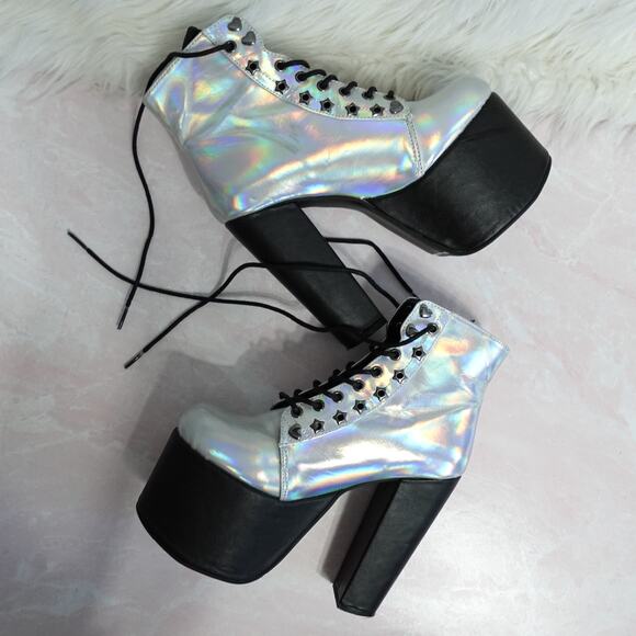 Demonia Torment-712 Silver Hologram Platform Boots - Picture 3 of 13